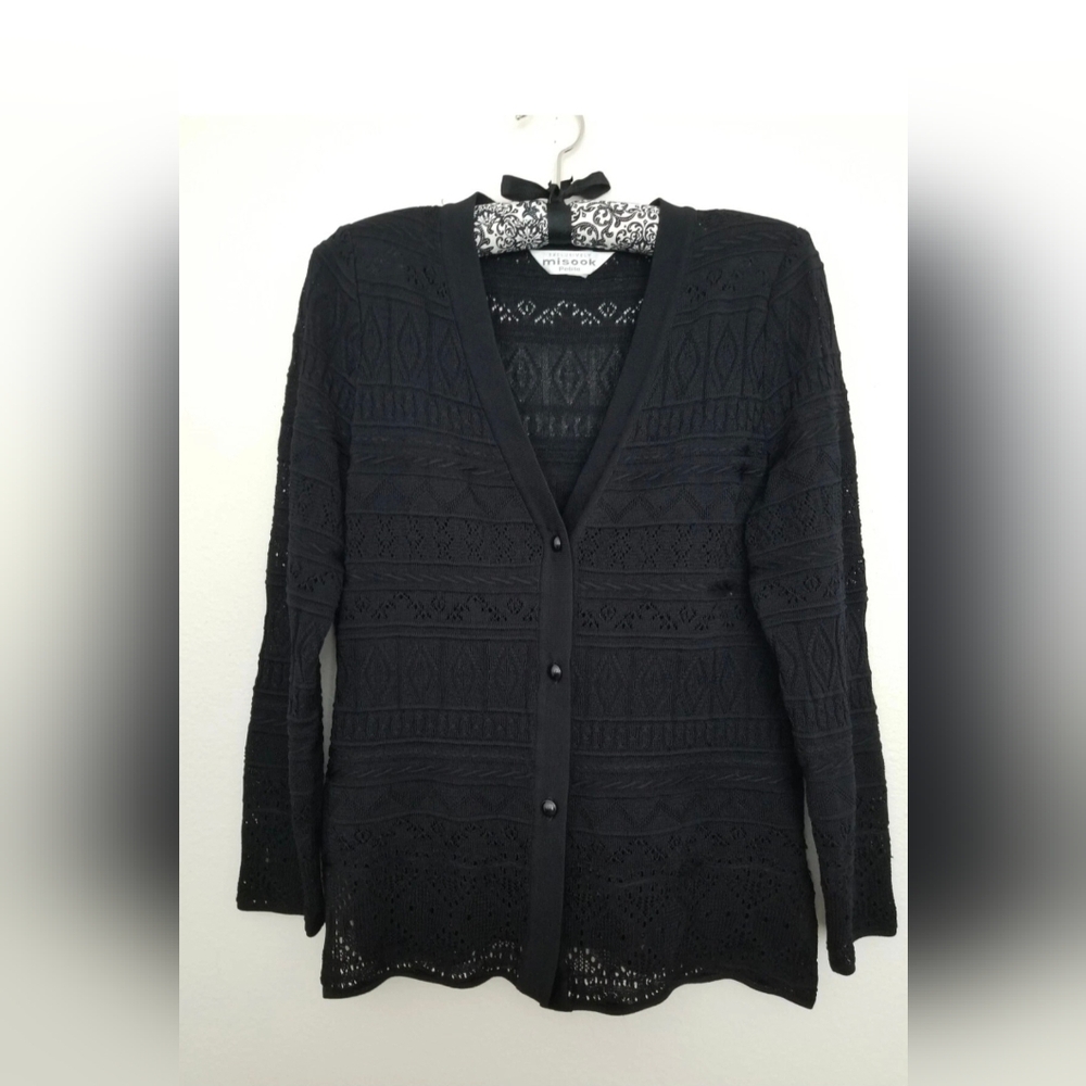 Exclusively MISOOK Women's Black Crochet Lace Knit Cardigan Bust 34" Sz XXS